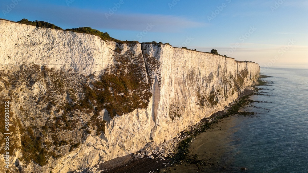 Sticker Aerial view of the White Cliffs of Dover at sunset