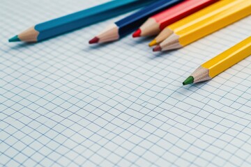 Pencils and eraser on blank Graph paper sheet background Copy space Template Mock up with generative ai