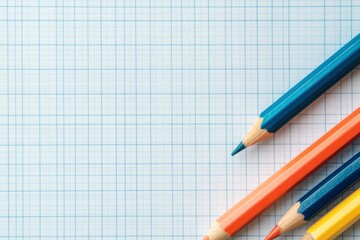 Pencils and eraser on blank Graph paper sheet background Copy space Template Mock up with generative ai
