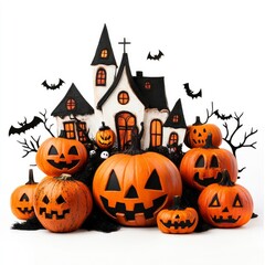 Fototapeta premium Childish Halloween composition with lots of details, isolated on white background