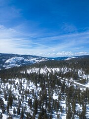 Drone photography capturing the picturesque winter scenery of Spicer Park, California
