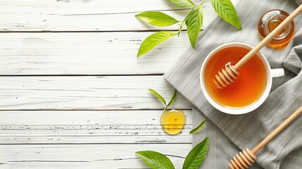 a bowl with honey and a spoon
