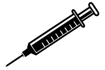 Syringe injection icon, Syringe with needle, Syringe silhouette vector
