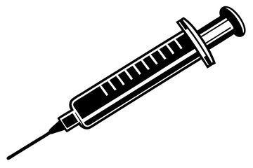 Syringe injection icon, Syringe with needle, Syringe silhouette vector
