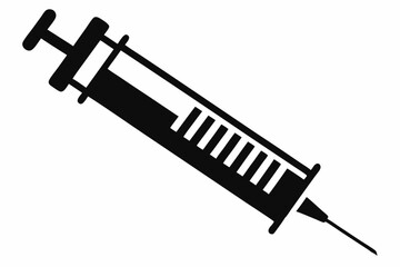 Syringe injection icon, Syringe with needle, Syringe silhouette vector
