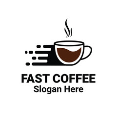 Fast Hot Coffee Cup Icon Logo For Coffee Shops, Restaurants and Cafes. Coffee Beans Icon Element Vector Illustration.
