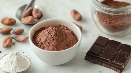 Cocoa powder being sifted and prepared for chocolate production, Chocolate factory, raw ingredients, processing