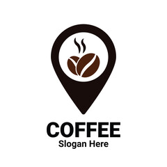 Coffee Beans Location Logo. Coffee Pin Point Element Vector Illustration. Hot Coffee Google Map Navigation Icon Logo For Coffee Shops or Restaurants. 