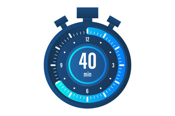 The 40 minutes stopwatch vector icon Stopwatch icon in flat style on a white background