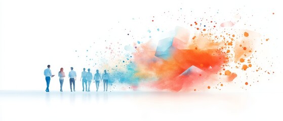 A watercolor illustration of a team leader mentoring employees, promoting skills development and leadership potential. Watercolor illustration