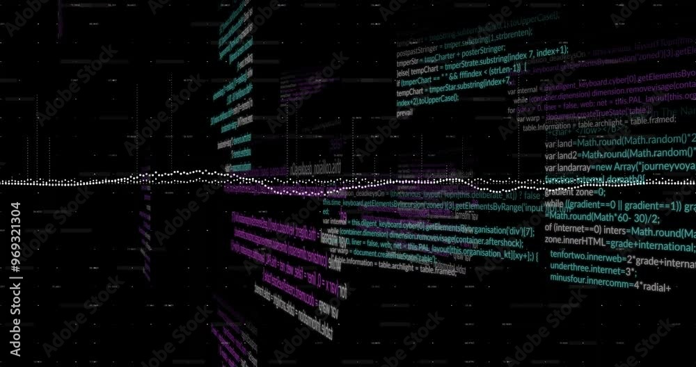 Poster animation of data processing and diagrams over black background