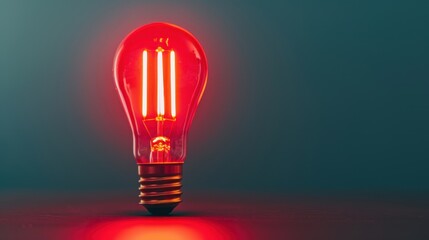 A glowing red light bulb stands out against a dark background, representing creativity, innovation, and bright ideas with a modern and bold design.