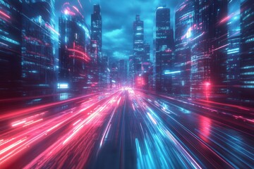 Fototapeta premium Speed light trails lights city architecture.