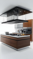 Modern Kitchen Illustration with Wooden Cabinets and Stainless Steel Appliances