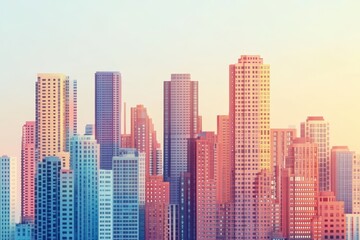 Obraz premium Nostalgic Pixelated Cityscape with Spacious Skyline Copy Area