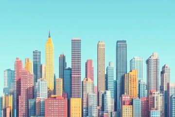 Fototapeta premium Nostalgic Pixelated Cityscape - Vintage Skyline with Space for Text, Urban Retro Background