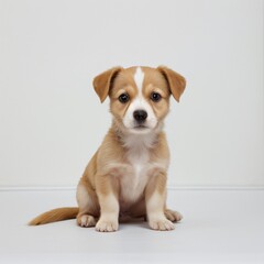 cute Adorable Puppy Sitting on white background