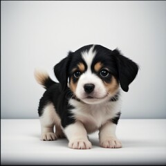 cute Adorable Puppy Sitting on white background