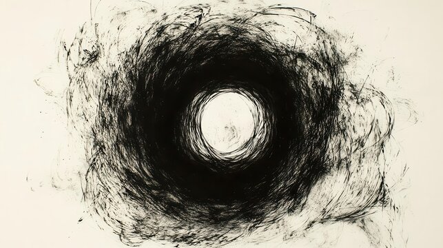 artistic chaos contained handdrawn scribble circle dynamic yet controlled black ink on textured paper embodying creative energy and artistic expression