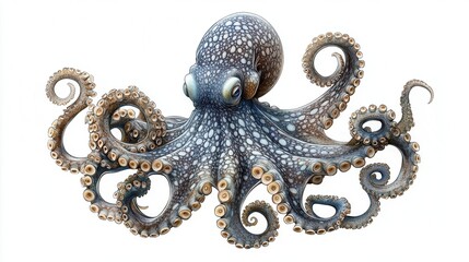 Fototapeta premium artistic rendition of an octopus with intricate tentacle patterns against a pure white background delicate shading and texture bring the cephalopod to life with scientific accuracy