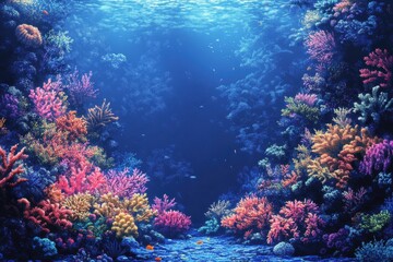 Naklejka premium Pixelated Underwater World with Colorful Coral and Copy Space
