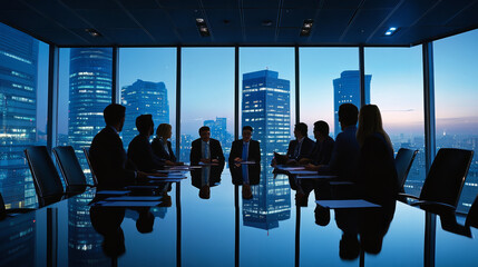 A business meeting focused on negotiating venture capital terms and agreements with stakeholders in a sleek conference room