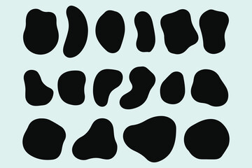 Obraz premium Random abstract liquid organic black irregular blotch shapes. Flat style design fluid vector illustration. Blob shape organic, vector illustration set.