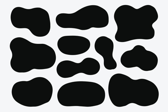 Random abstract liquid organic black irregular blotch shapes. Flat style design fluid vector illustration. Blob shape organic, vector illustration set.