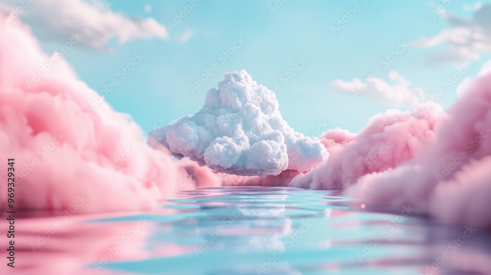 Poster capture the essence of cloud computing in a surreal landscape where data flows like rivers through t