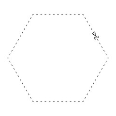 scissors on dashed line hexagon shape, dash line and scissors, dash outline and scissors