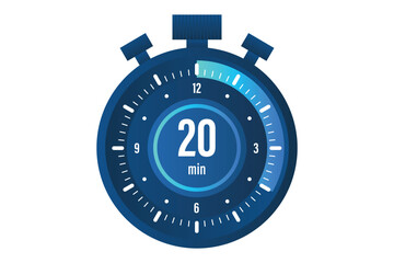 The 20 minutes stopwatch vector icon Stopwatch icon in flat style on a white background