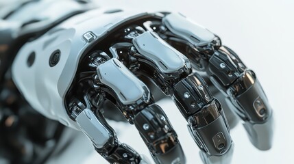 High-detail close-up of a robotic dog's paw, with visible mechanical components and smooth metal, [artificial dog], [robotic design].