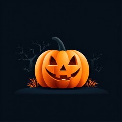 A spooky Halloween pumpkin with a carved face, perfect for autumn decorations and festive celebrations.