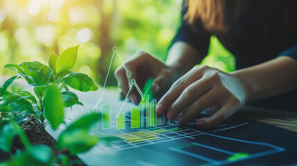 A financial consultant creating an ESG investing plan with detailed sustainability goals and projections