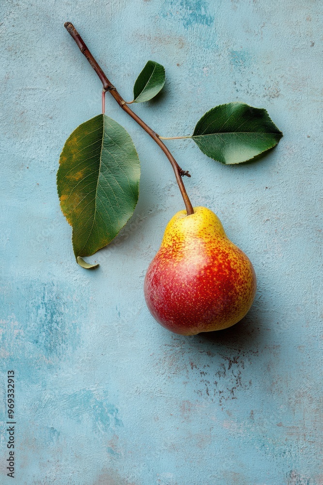 Poster pear fruit with leaf over texture background