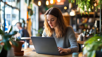 A professional working in a co-working space, taking part in a hybrid work model