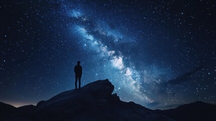 Fototapeta premium breathtaking night sky filled with countless twinkling stars and swirling galaxies viewed from a silhouetted mountain ridge capturing the awe of the cosmos