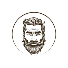 Barbershop, logo design for men's barbershop. man with beard. Vector line art illustration