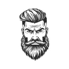 Barbershop, logo design for men's barbershop. man with beard. Vector line art illustration