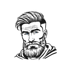 Barbershop, logo design for men's barbershop. man with beard. Vector line art illustration