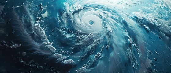 A stunning overhead view of a powerful hurricane swirling in vibrant blue waters, showcasing nature's raw beauty and force.