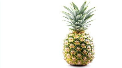 Fototapeta premium A whole pineapple with its spiky green top, isolated on a white background, symbolizing tropical freshness.