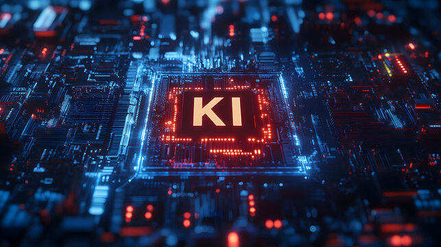 Futuristic KI technology illustration. blue High-tech background concept. Artificial intelligence