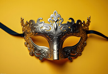 Carnival mask on yellow background.