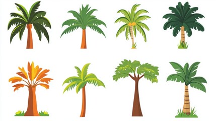 Obraz premium Vector illustration of coconut tree with leaf closeup view