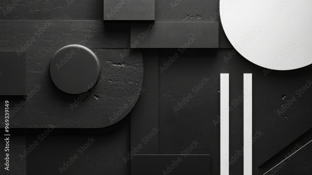 Poster abstract geometric shapes with a monochromatic color scheme, creating a minimalist and sleek backgro