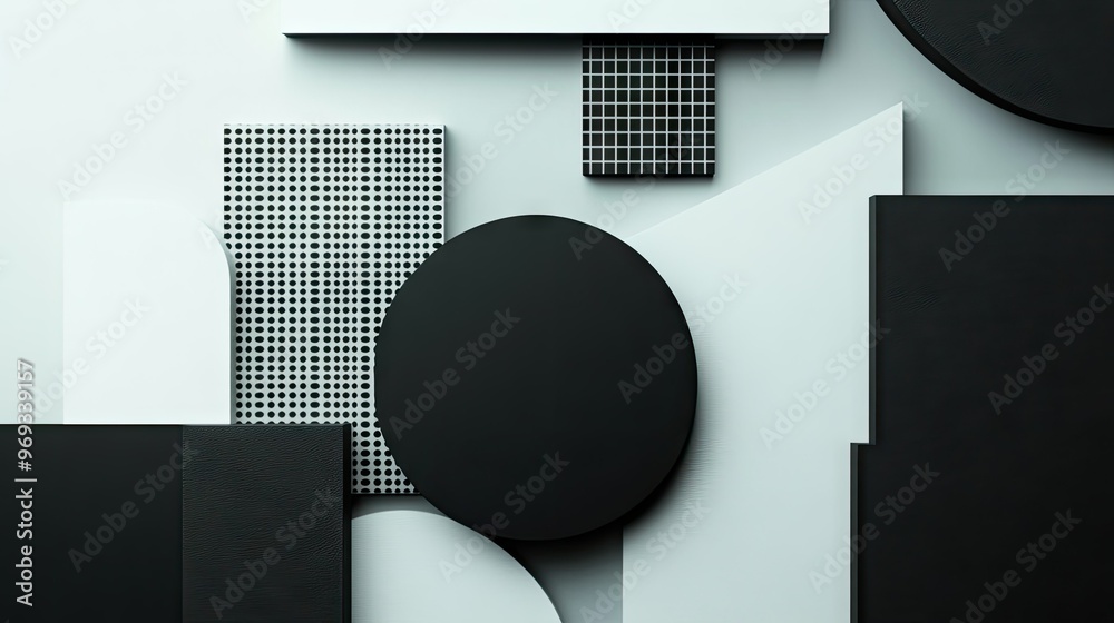 Poster abstract geometric shapes with a monochromatic color scheme, creating a minimalist and sleek backgro