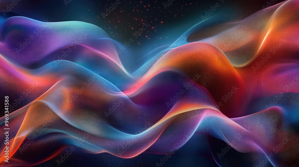 Poster Abstract wave patterns with soft curves and vibrant colors, creating a dynamic and energetic background.