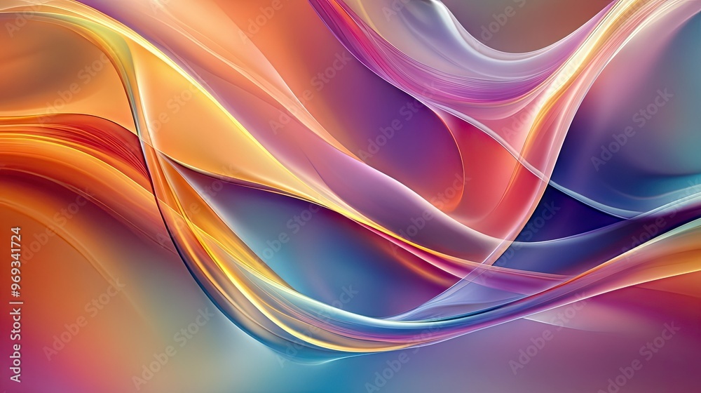 Poster Abstract wave patterns with soft curves and vibrant colors, creating a dynamic and energetic background.