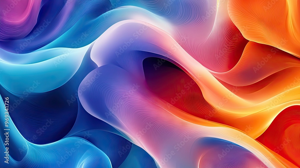 Poster Abstract wave patterns with soft curves and vibrant colors, creating a dynamic and energetic background.